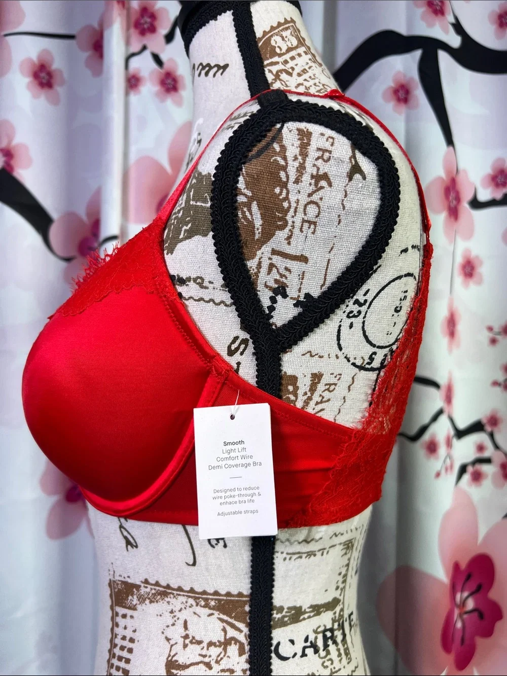 Auden Red Satin Lace Push-Up Bra